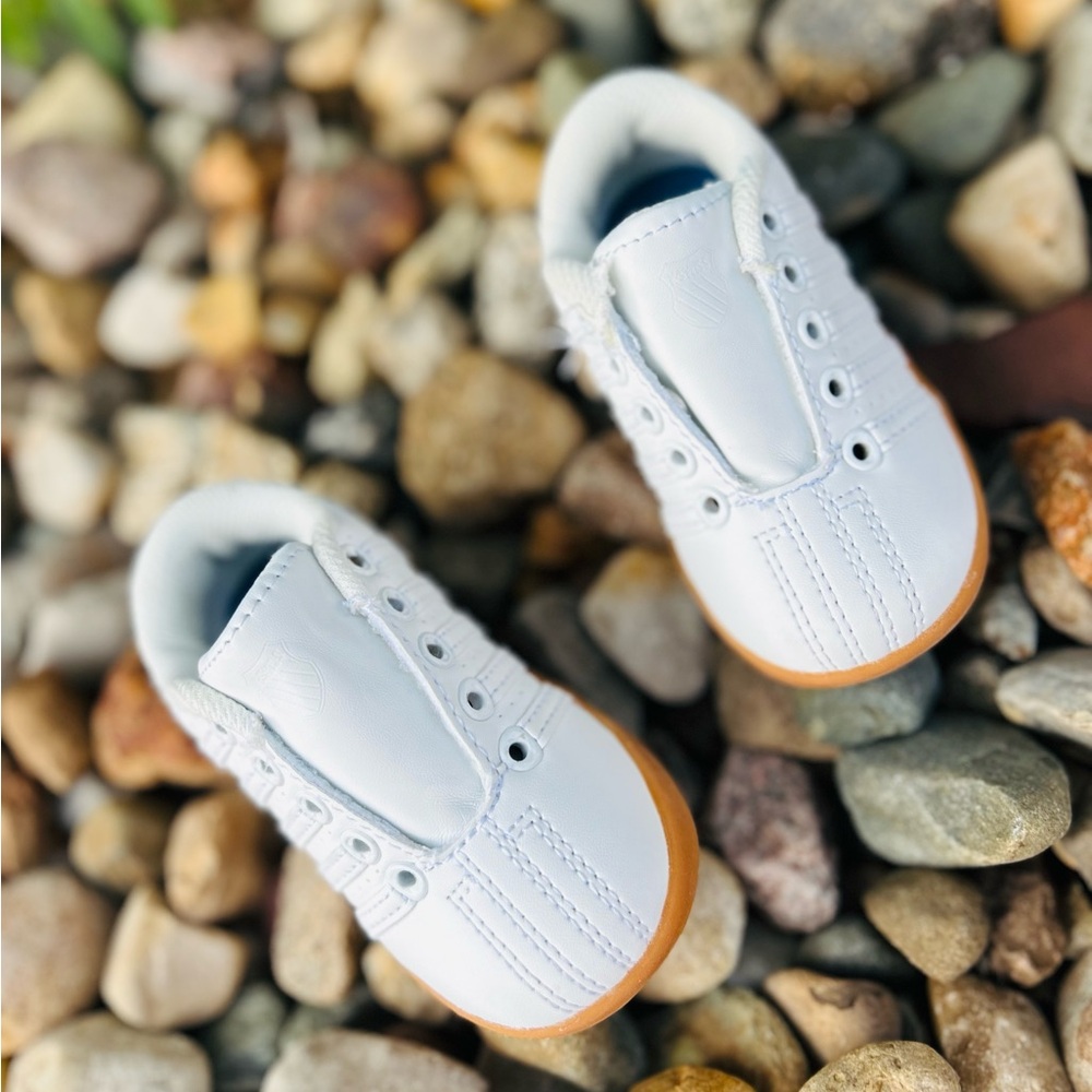 K-Swiss White and Tan Sneakers